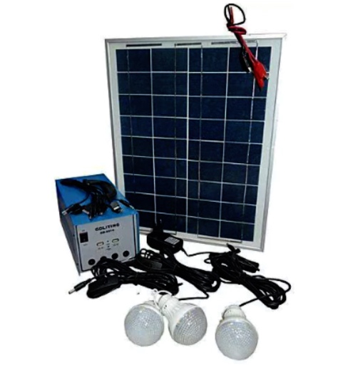 Sistem Fotovoltaic cu Panou Solar, 3 Becuri, Iesire USB, Acumulator Incorporat, 100W, Alimentare 220 V, Rezistent, Albastru