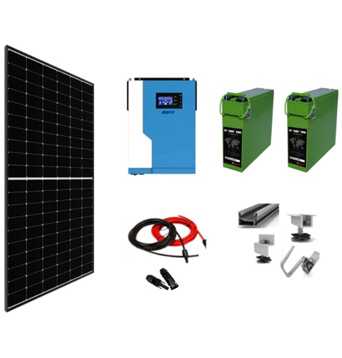 Sistem solar off grid complet 3 KW instalat panouri fotovoltaice cu baterii 190Ah si invertor HIBRID de 3,5 kw continuu/7 kw varf pe 24V, panou solar, casa, cabana, containere